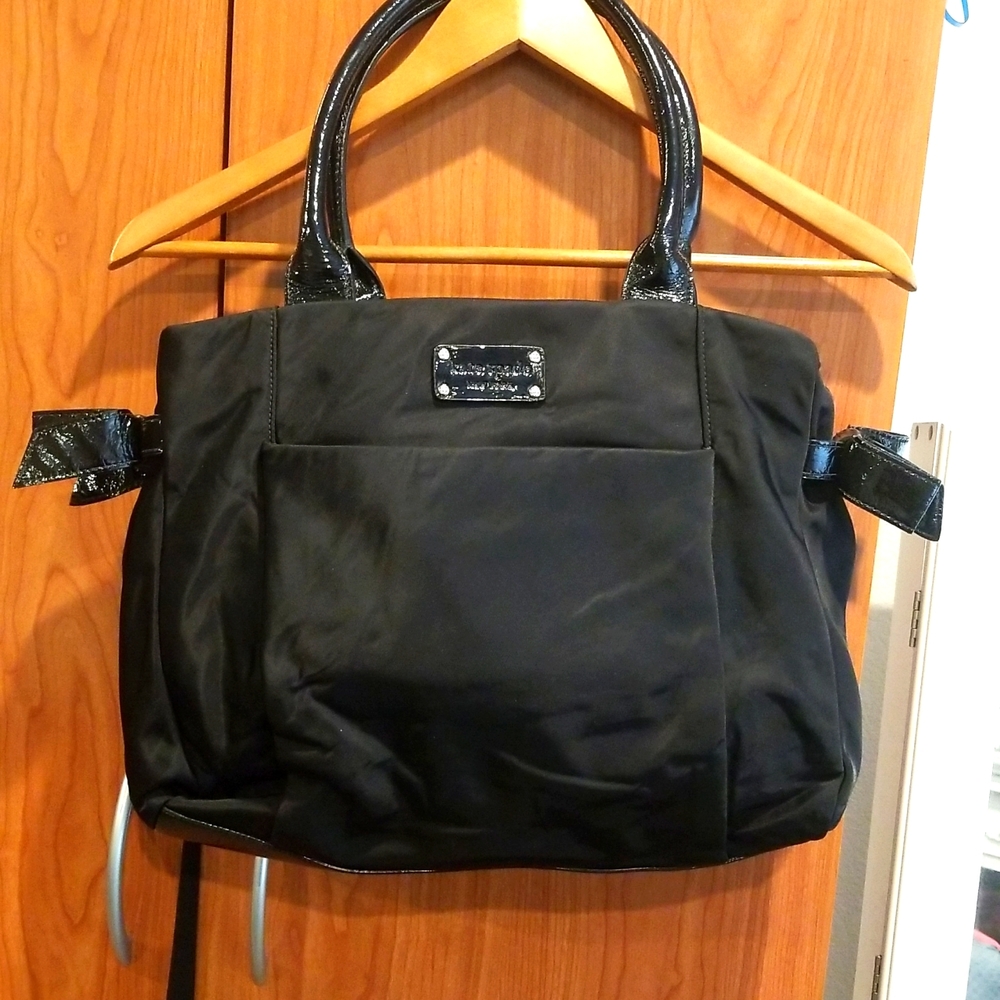 Kate Spade Lawrenceville Slim Kenny Canvas Tote bag with side Bows leather trim